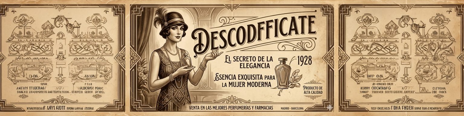Publicidad estilo años 20 con mujer elegante recomendando Descodificate como ejemplo de influencers antes de la Guerra Civil