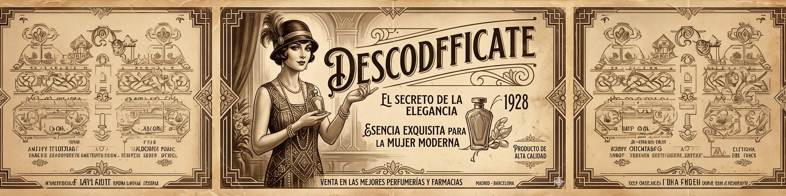 Publicidad estilo años 20 con mujer elegante recomendando Descodificate como ejemplo de influencers antes de la Guerra Civil